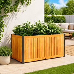 Garden Planter Box 85x45x44cm Solid Wood Acacia Steel Frame Outdoor Indoor