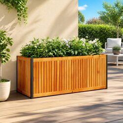 Garden Planter Box 110x45x44cm Wooden Acacia Steel Frame Flower Pot Outdoor