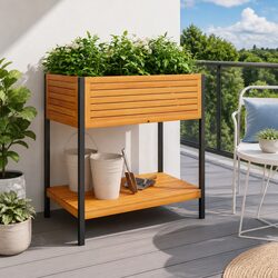 Garden Planter with Shelf Storage 80x45x80 cm Wooden Acacia Steel Frame Brown