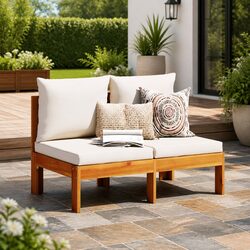 2-Seater Garden Sofa Armless Outdoor Sectional with Cushions Solid Wood
