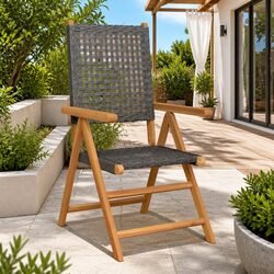 Outdoor Garden Chairs 2 pcs Black Folding Acacia Wood PE Rattan Patio Seating