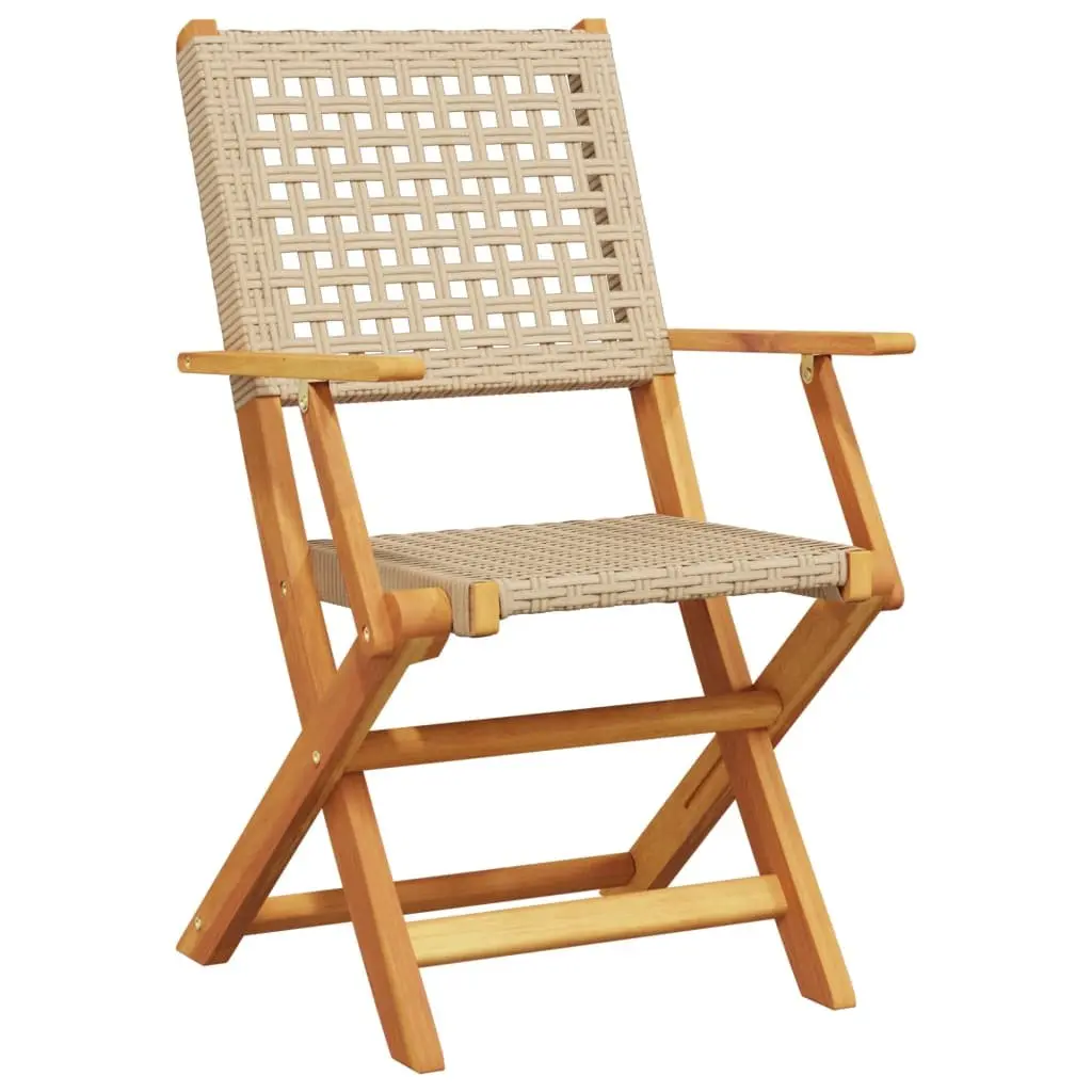 Outdoor Chairs Foldable 2 pcs Beige Acacia Wood Poly Rattan