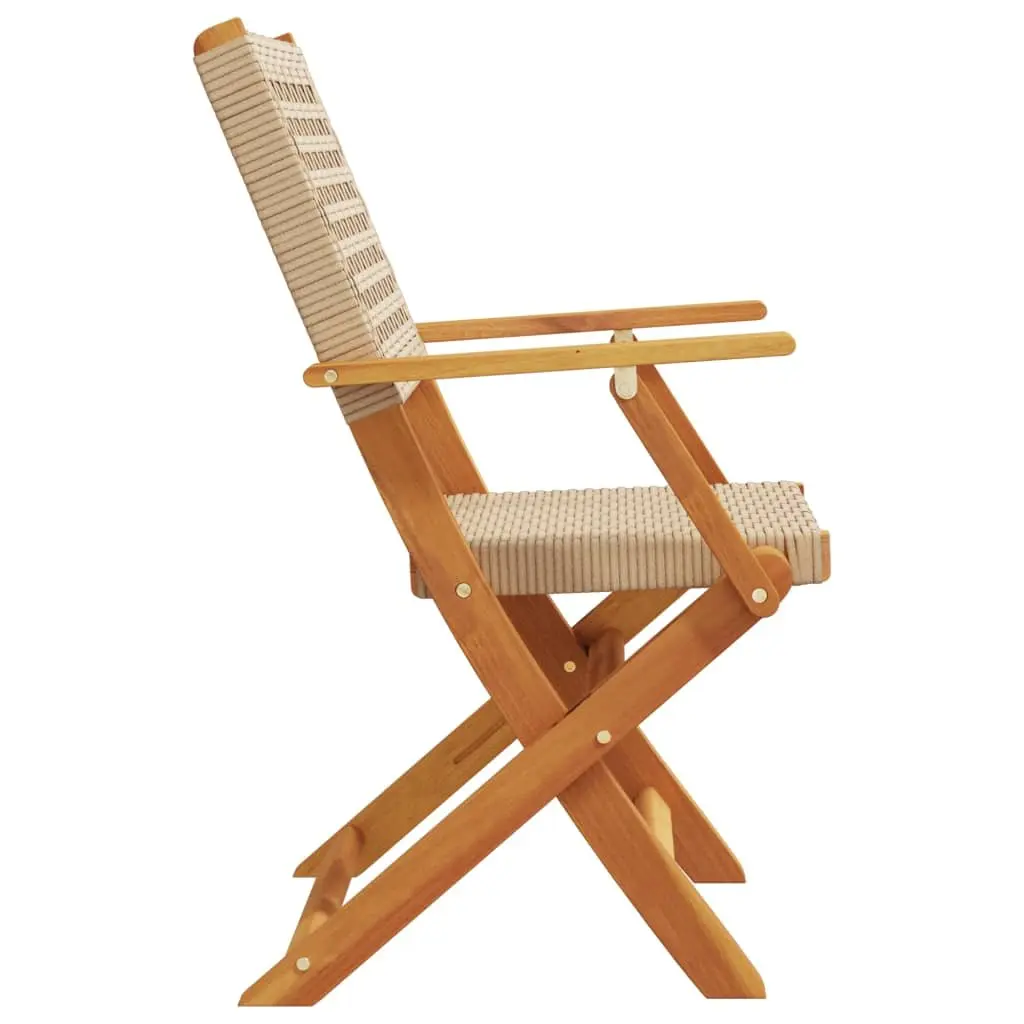 Outdoor Chairs Foldable 2 pcs Beige Acacia Wood Poly Rattan