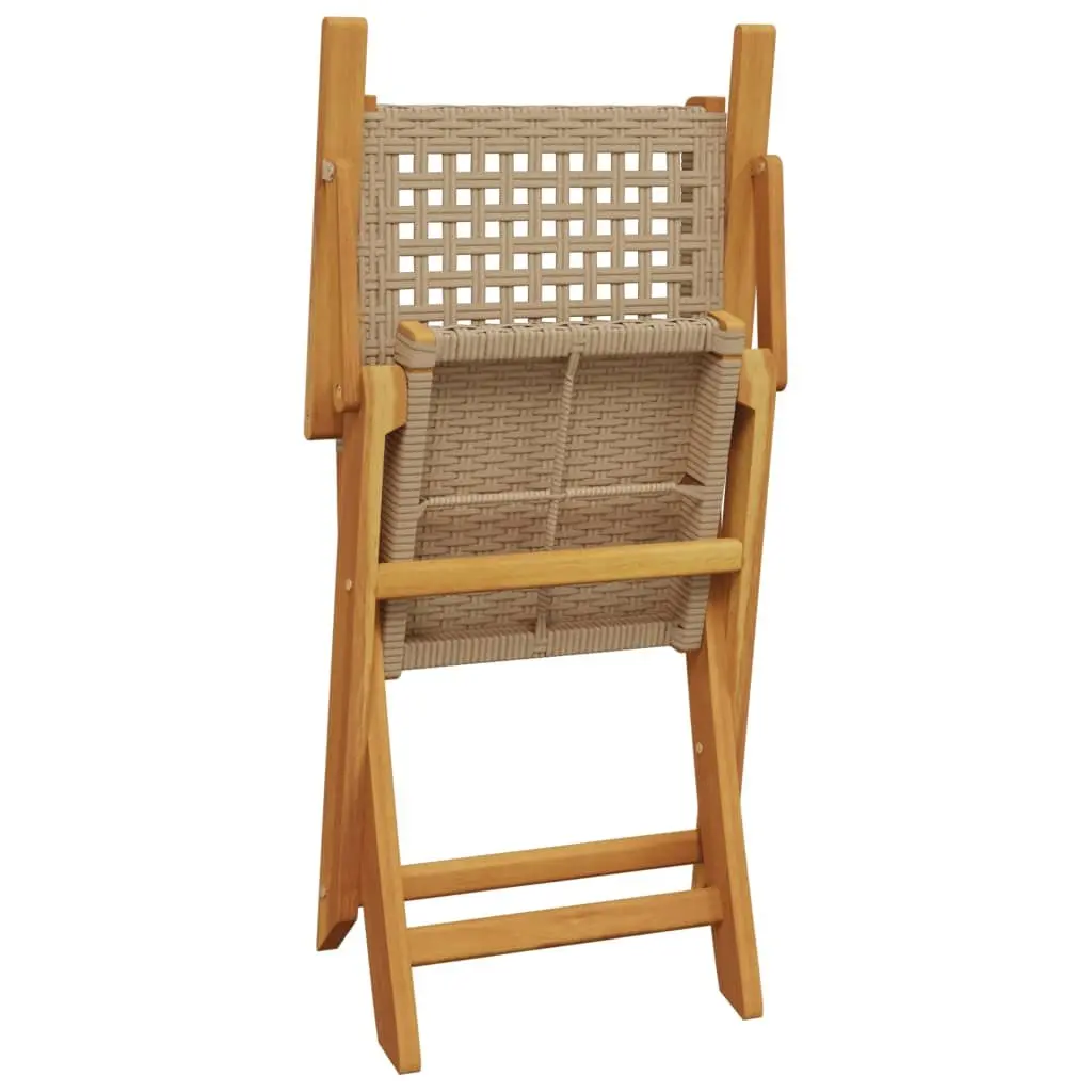 Outdoor Chairs Foldable 2 pcs Beige Acacia Wood Poly Rattan