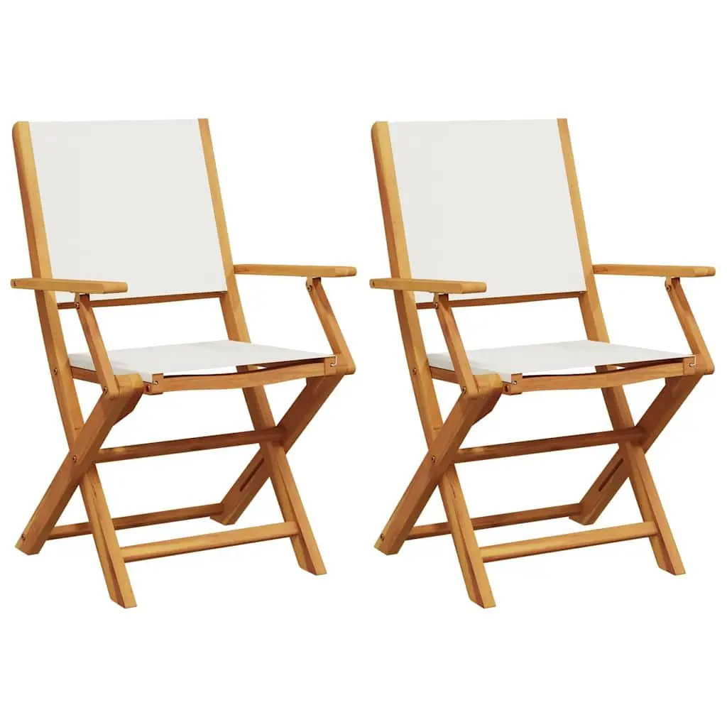 Folding Outdoor Garden Chairs 2 Piece Set White Solid Acacia Wood Seating