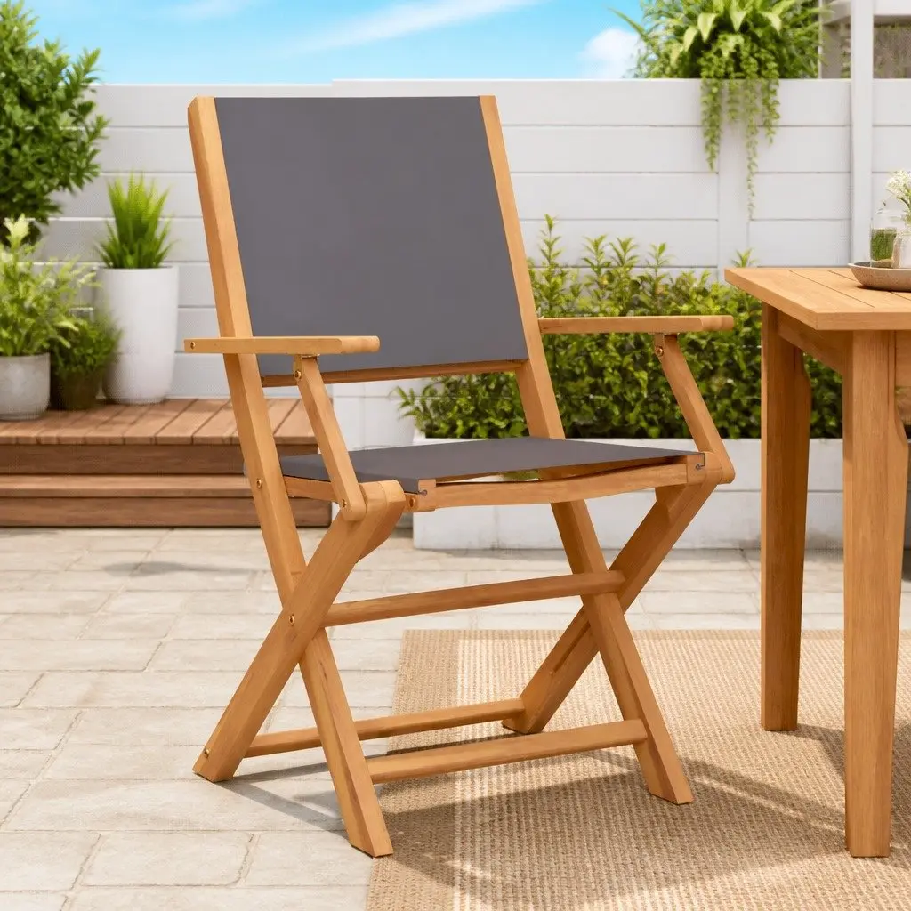 Outdoor Chairs Set of 2 Anthracite Folding Garden Seating Solid Wood Acacia