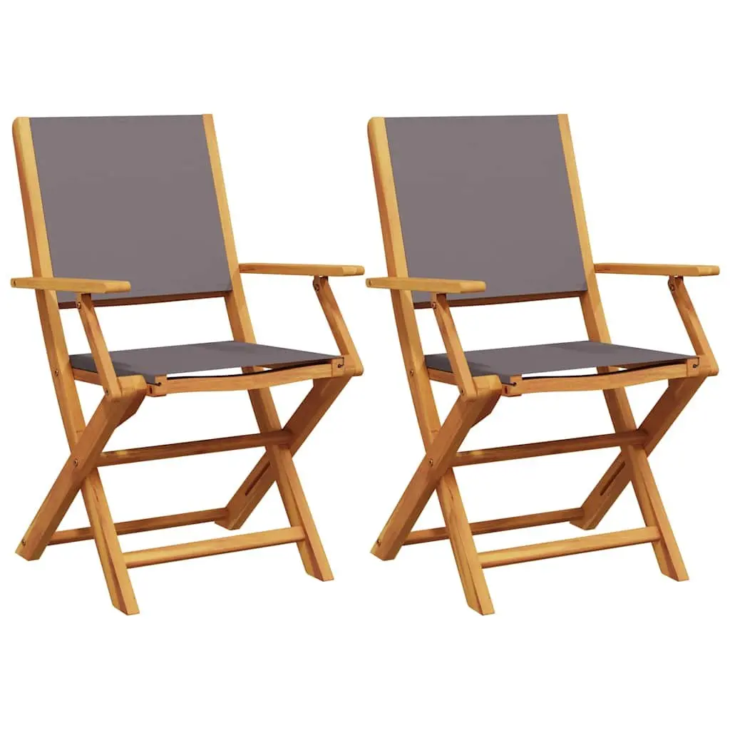 Outdoor Chairs Set of 2 Anthracite Folding Garden Seating Solid Wood Acacia