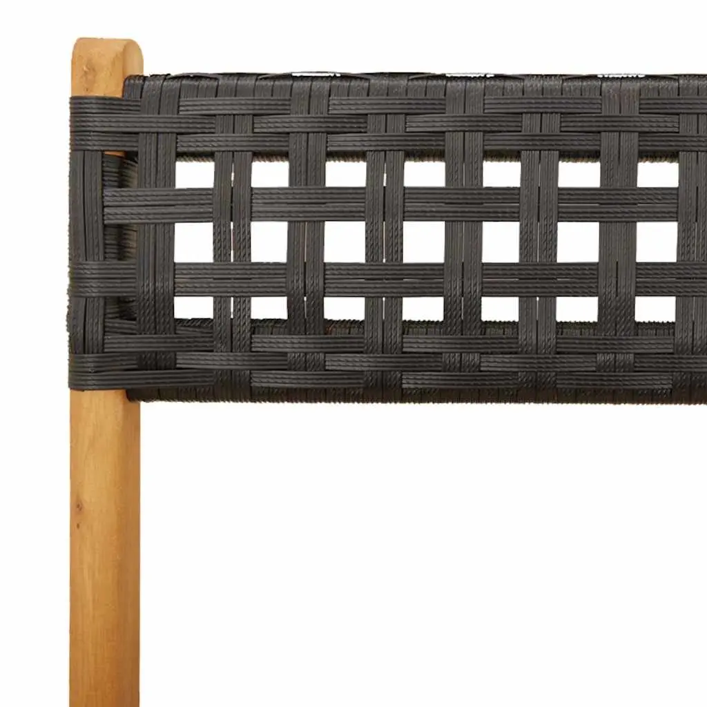 Bistro Chairs Set Foldable Black Outdoor Seating Acacia Wood and Poly Rattan