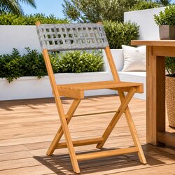 Outdoor Bistro Chairs 2 pcs Grey Folding Garden Patio Seating Acacia Wood Rattan