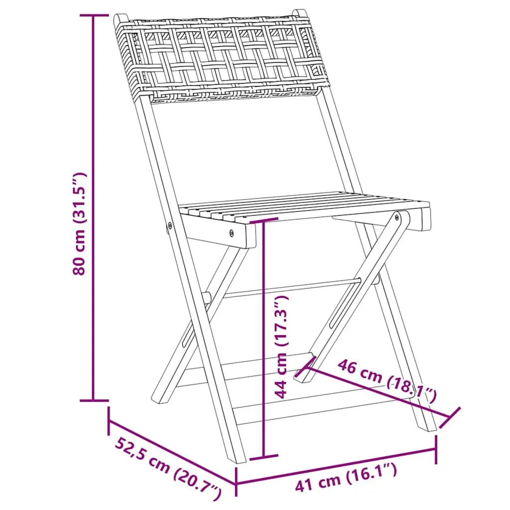 Bistro Chairs Folding Acacia Wood Rattan Grey 2 Piece Outdoor Garden Patio Seating