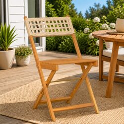 Outdoor Bistro Chairs 2 pcs Beige Solid Wood Acacia Poly Rattan Folding Seating