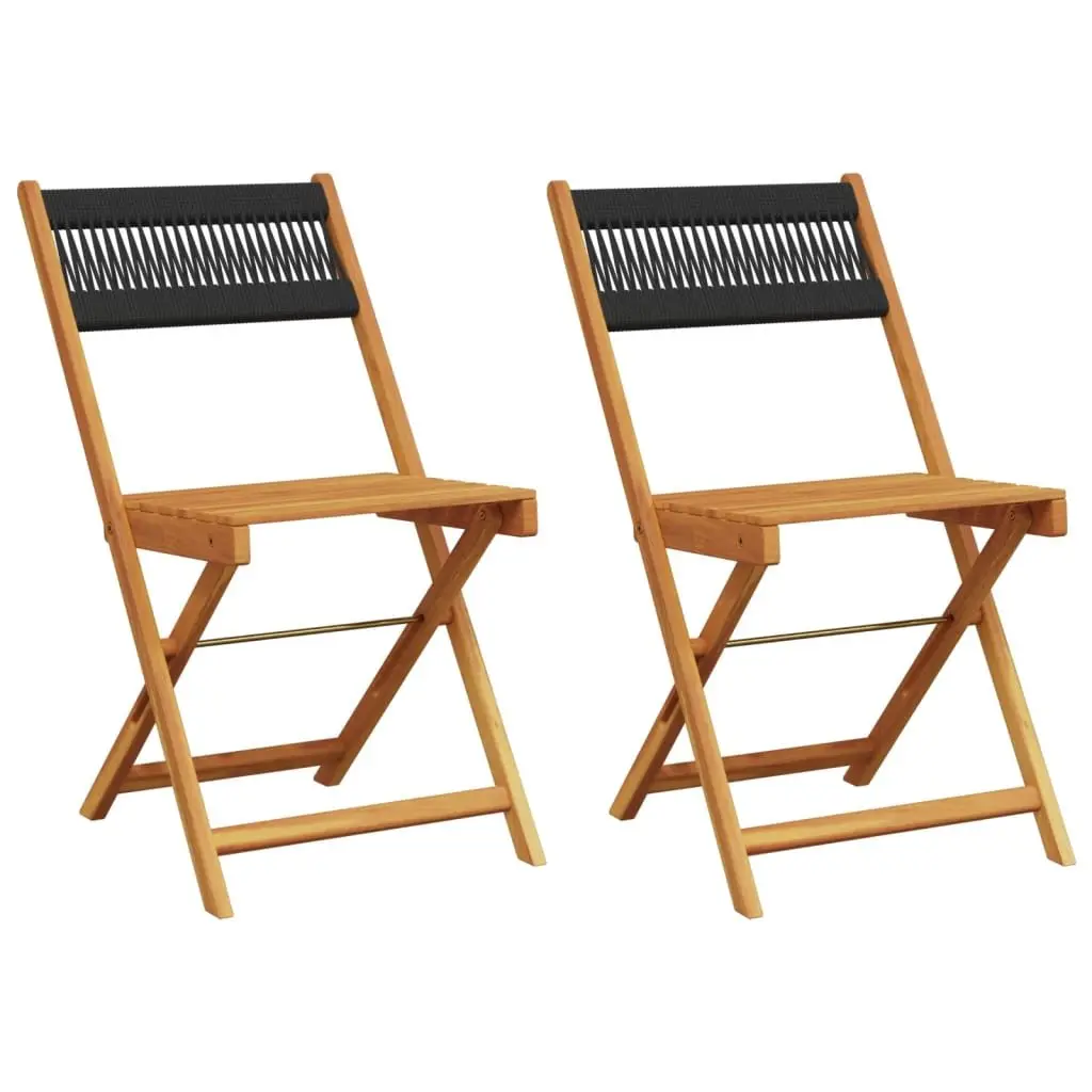 Outdoor Bistro Chairs Solid Acacia Wood Rope Backrest Folding Black 2 Piece