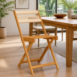Outdoor Bistro Chairs Set of 2 Beige Folding Garden Patio Seating Rope Backrest