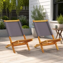 Outdoor Garden Chairs 2 pcs Anthracite Acacia Wood Fabric Folding Backrest