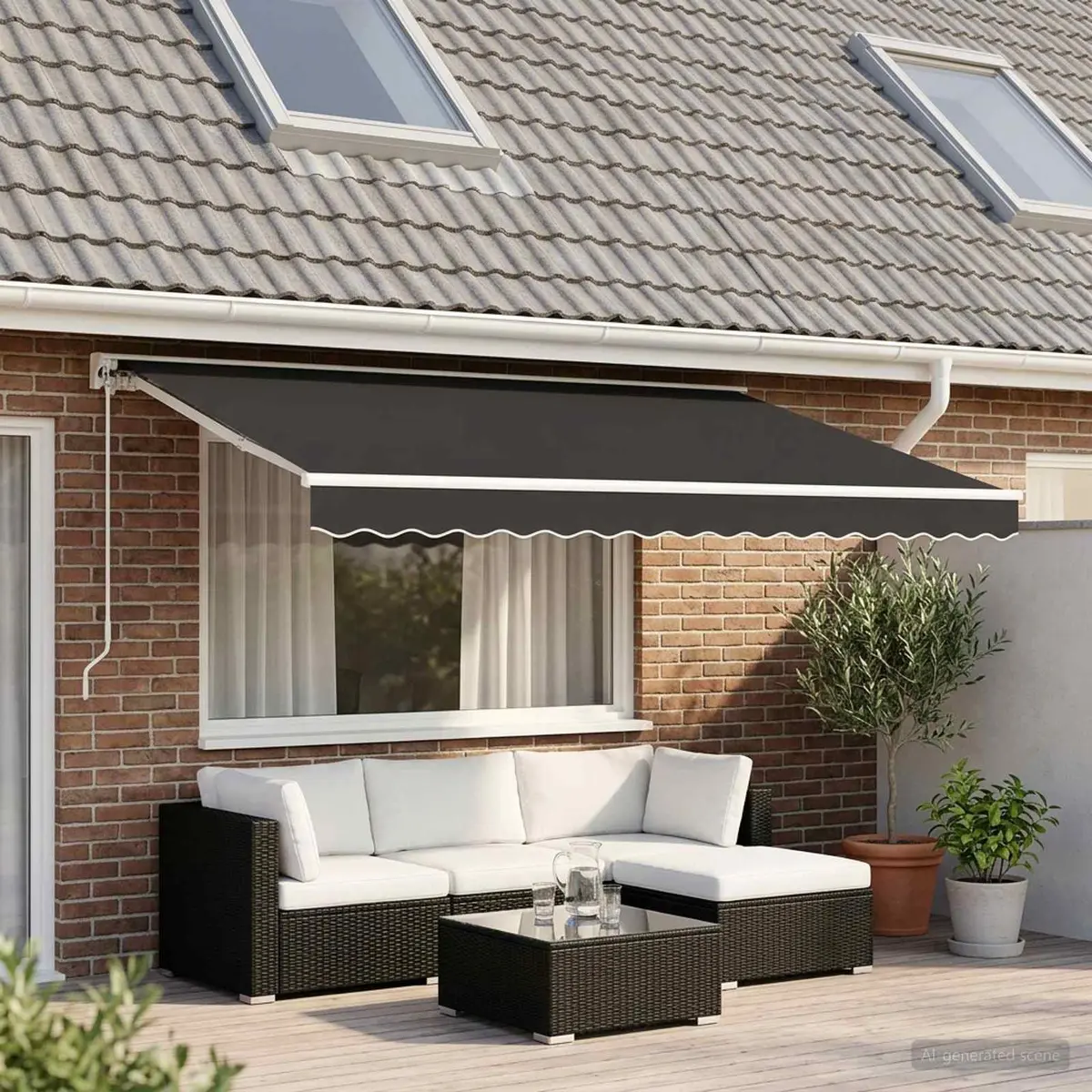 Replacement Awning Valance Fabric Water and UV Resistant 4.5m Anthracite Stripe
