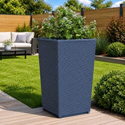 Garden Planters 2 Pcs Grey Outdoor Patio Pot Rattan Look Planter Set 32.5x57cm