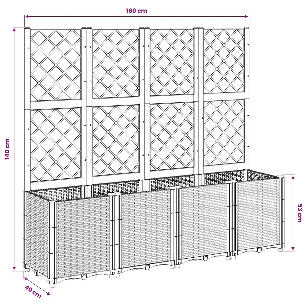 Garden Planter with Trellis Support Outdoor Patio Flowers Climbing Plants Grey
