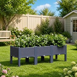 Garden Planter Box with Legs Rattan Look Outdoor Patio Raised Elevated Plants