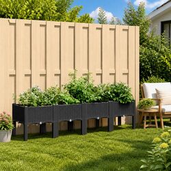 Garden Planter with Legs Black 160x40x42cm Outdoor Patio Raised Rattan Look