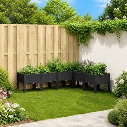 Garden Planter Box with Legs Black Outdoor Rattan Look Elevated Drainage