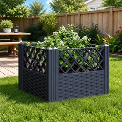 Garden Planter Box Raised Bed Modular Design Polypropylene 43.5cm Grey Outdoor