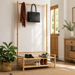 Bamboo Clothes Rack with Shelves Garment Stand Coat Organiser Storage 183cm