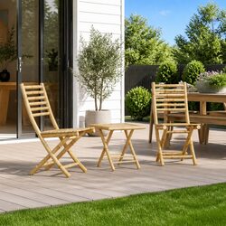 Bamboo Folding Garden Chairs Set of 2 Brown Outdoor Patio Dining Seating