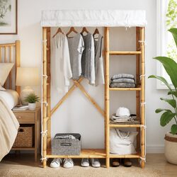 Bamboo Wardrobe Cupboard Brown 110x45x170cm Clothes Organiser Storage Cabinet