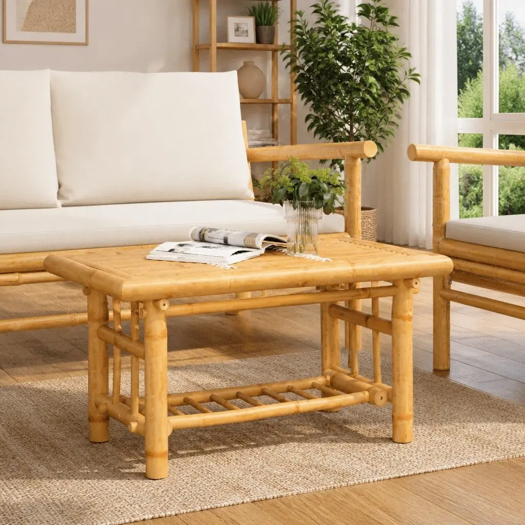 Bamboo Coffee Table Storage Shelf 70x45x36 cm Brown