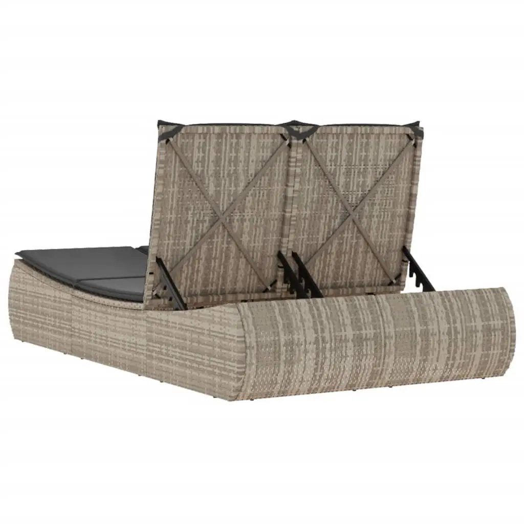 Double Sun Lounger Adjustable Backrest Grey Poly Rattan Outdoor Furniture