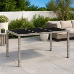 Garden Table with Tempered Glass Top Grey Outdoor Patio Dining Furniture