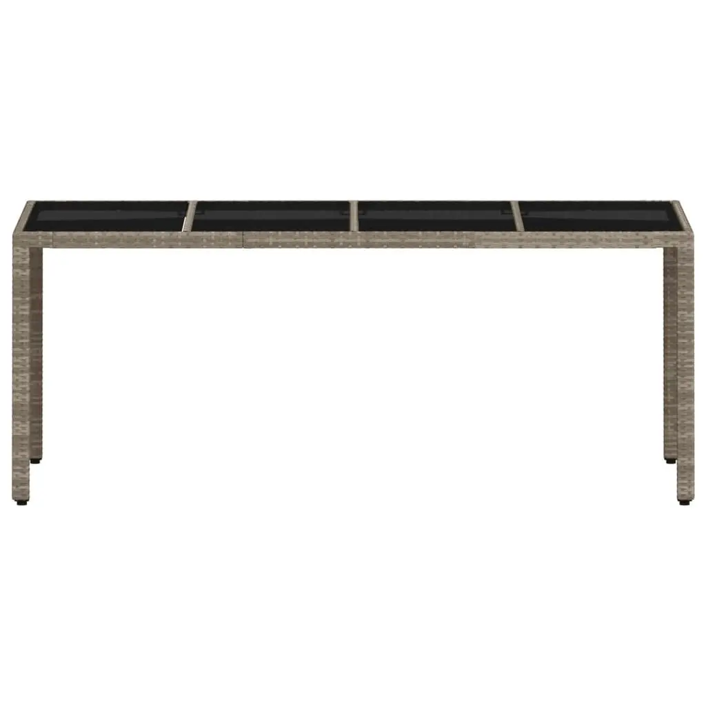 Garden Dining Table Poly Rattan Grey 190x90x75cm Outdoor Furniture Glass Top