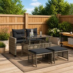 4 Piece Outdoor Garden Sofa Set with Glass Table Grey Poly Rattan Sectional