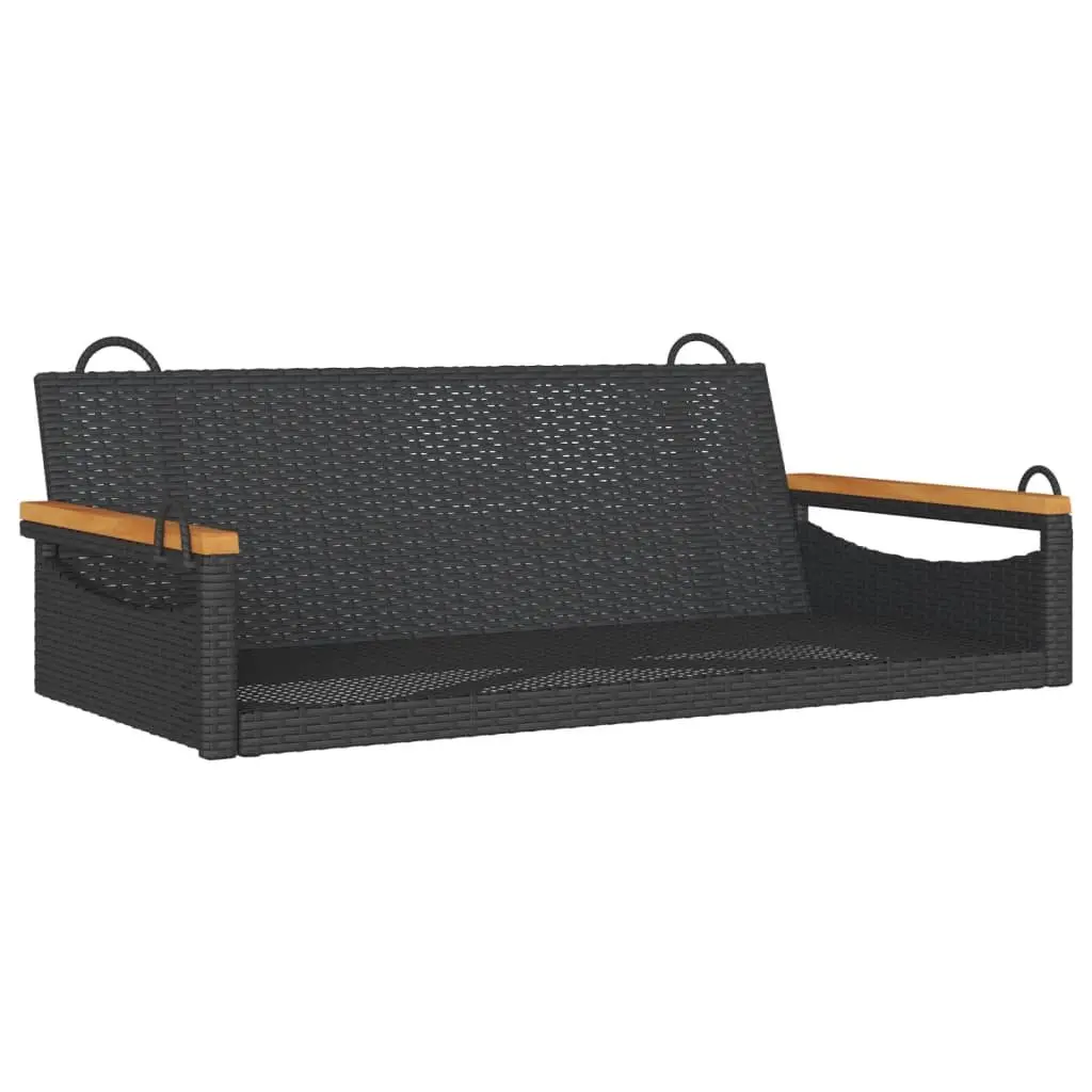 Outdoor Swing Bench PE Rattan Black Garden Hanging Seat