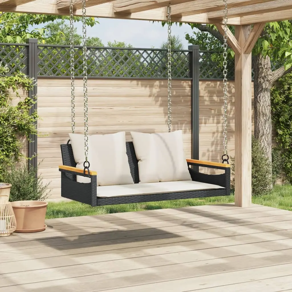 Swing Bench Outdoor Cushions Durable PE Rattan Black Patio Garden Furniture