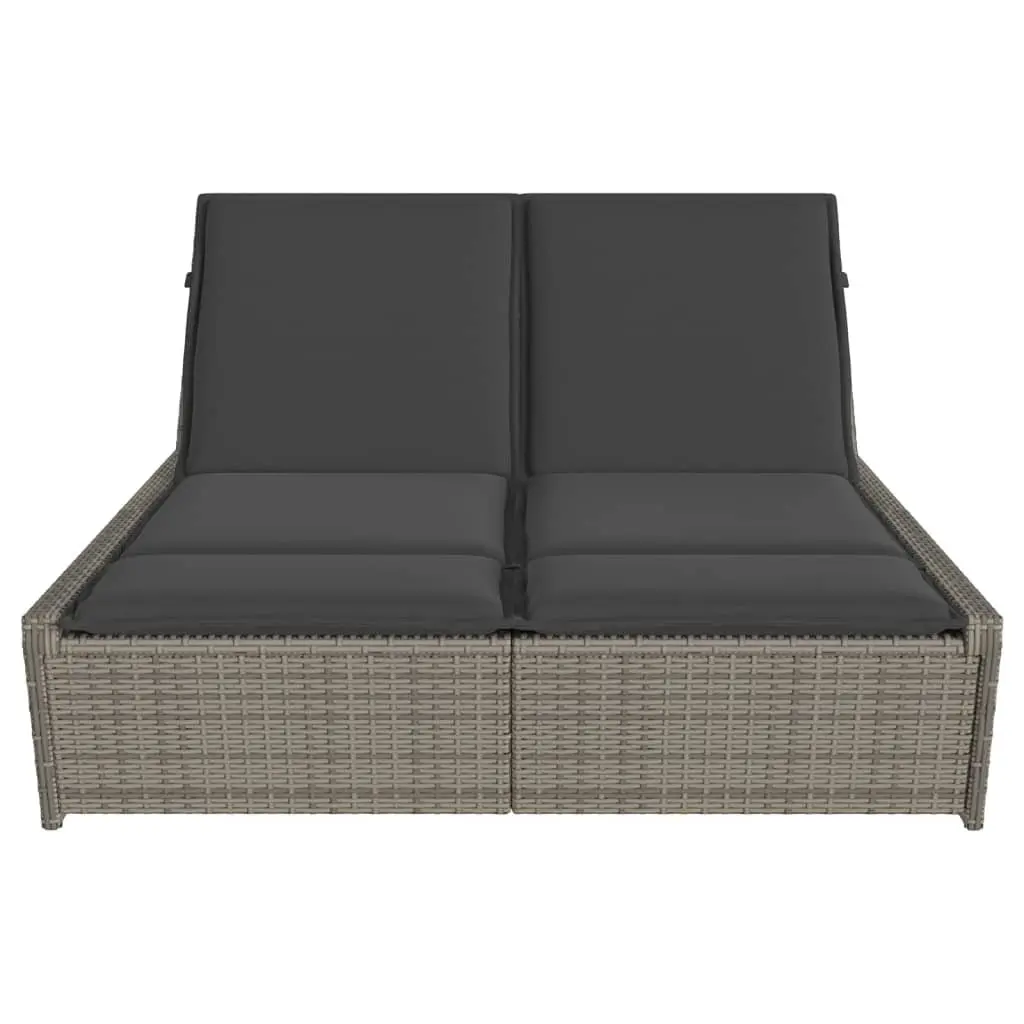 Double Sun Lounger Adjustable Backrest Grey Padded Cushions