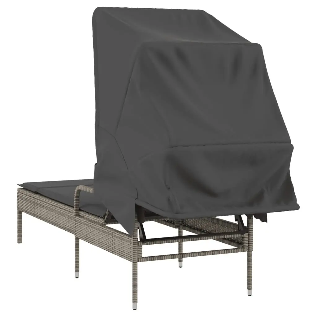 Sun Lounger Adjustable Backrest Retractable Canopy Grey PE Rattan Outdoor Reclining