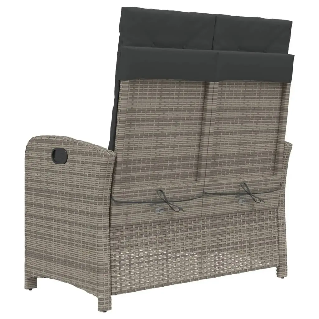 Reclining Garden Bench Adjustable Backrest Grey Poly Rattan with Cushions