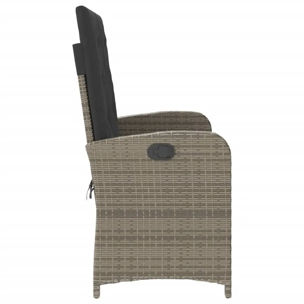 Reclining Garden Bench Adjustable Backrest Grey Poly Rattan with Cushions