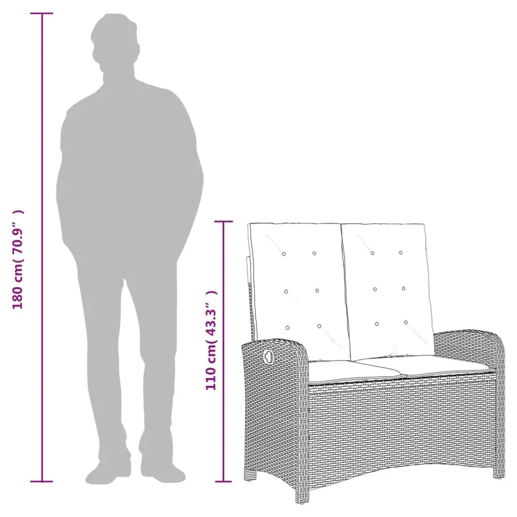 Reclining Garden Bench Adjustable Backrest Grey Poly Rattan with Cushions