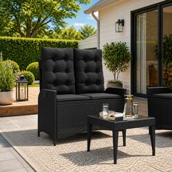 Reclining Garden Bench with Cushions Outdoor Seating Adjustable Backrest Black