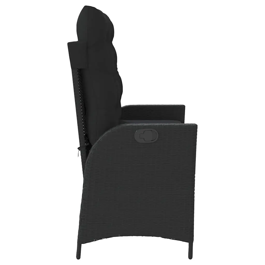 Reclining Garden Bench Adjustable Backrest Padded Cushions Black