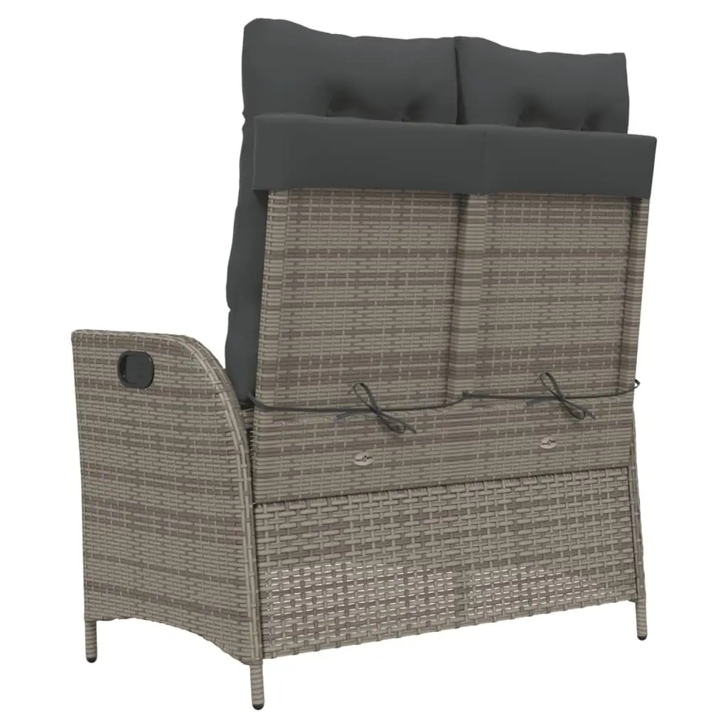 Reclining Garden Bench Adjustable Backrest Cushions Grey