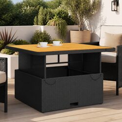 Garden Table Black 110x110x71 cm Outdoor Furniture Poly Rattan Acacia Wood Top