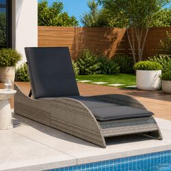 Sun Lounger Outdoor Garden Chair with Cushion Grey Adjustable Reclining Lounge