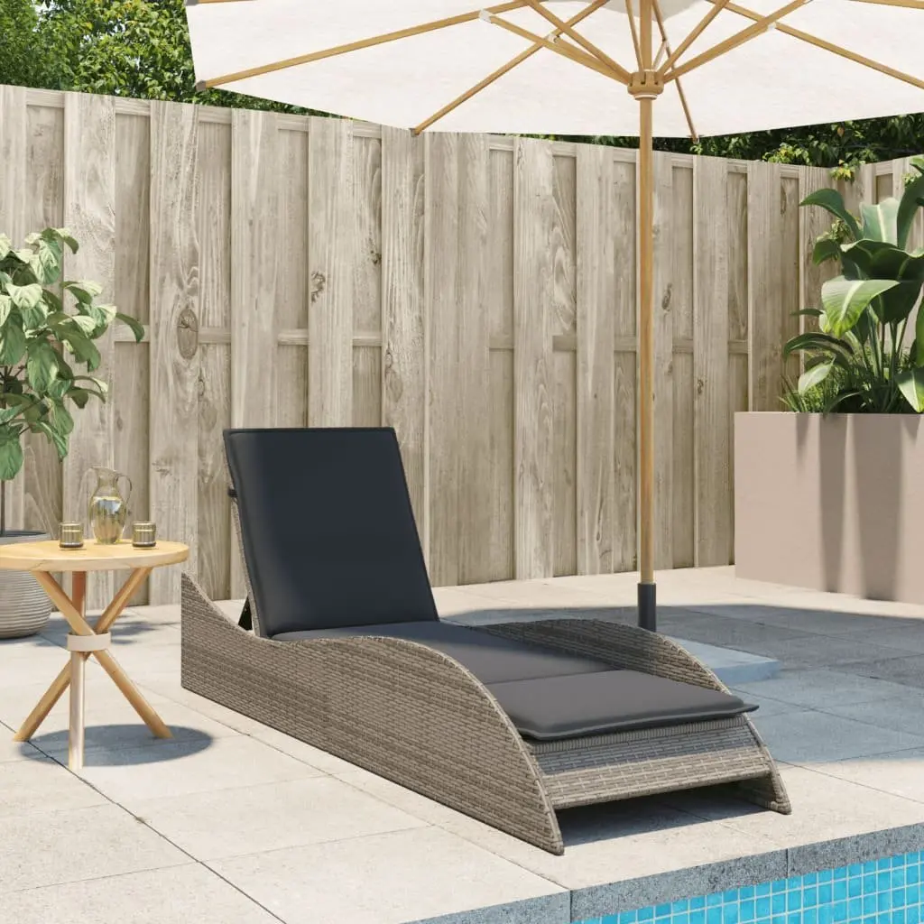 Sun Lounger Adjustable Reclining Garden Chair with Cushion Grey PE Rattan