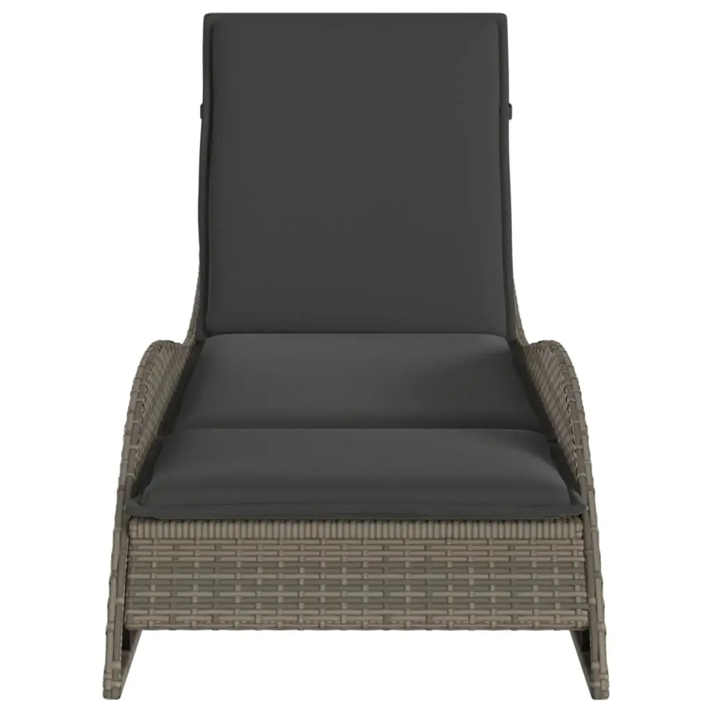 Sun Lounger Adjustable Reclining Garden Chair with Cushion Grey PE Rattan