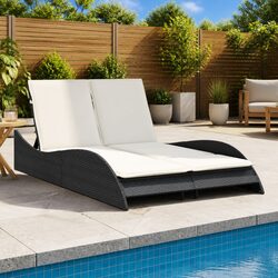Sun Lounger with Cushions Black Adjustable Backrest Outdoor Reclining Chair