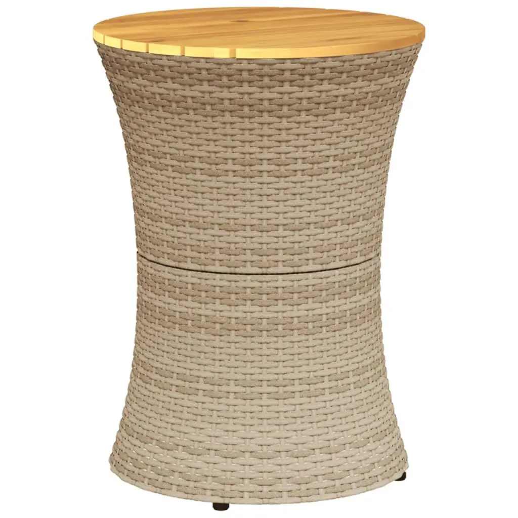 Garden Side Table Drum Shape Weather Resistant Beige PE Rattan Acacia Wood