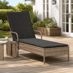 Sun Lounger with Wheels Adjustable Backrest Garden Outdoor Reclining Lounger